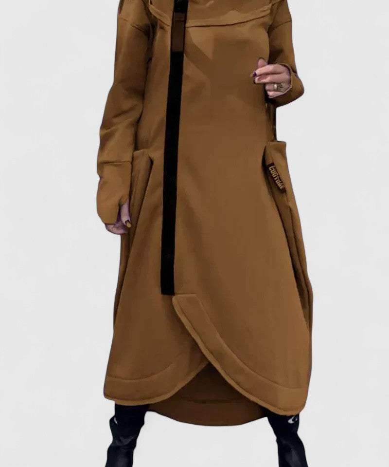 Zita | Hosszú kabát kapucnival cipzárral