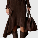 Adelina | Suede Midi Ruha Derékmegkötővel